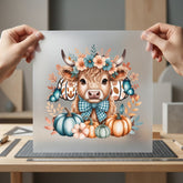 Highland Cow Fall Pumpkins Halloween Thanksgiving Ready to Press DTF Transfer for Dtf