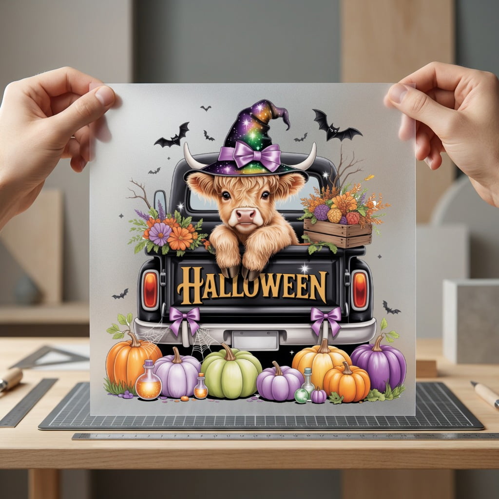 Highland Cow Halloween Truck Halloween Fall Ready to Press DTF Transfer for Dtf