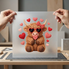 Highland Cow Hearts Valentine Valentine Funny Ready to Press DTF Transfer for Dtf