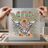 Highland Cow Mom Sunflower Usa Mom Ready to Press DTF Transfer for Dtf