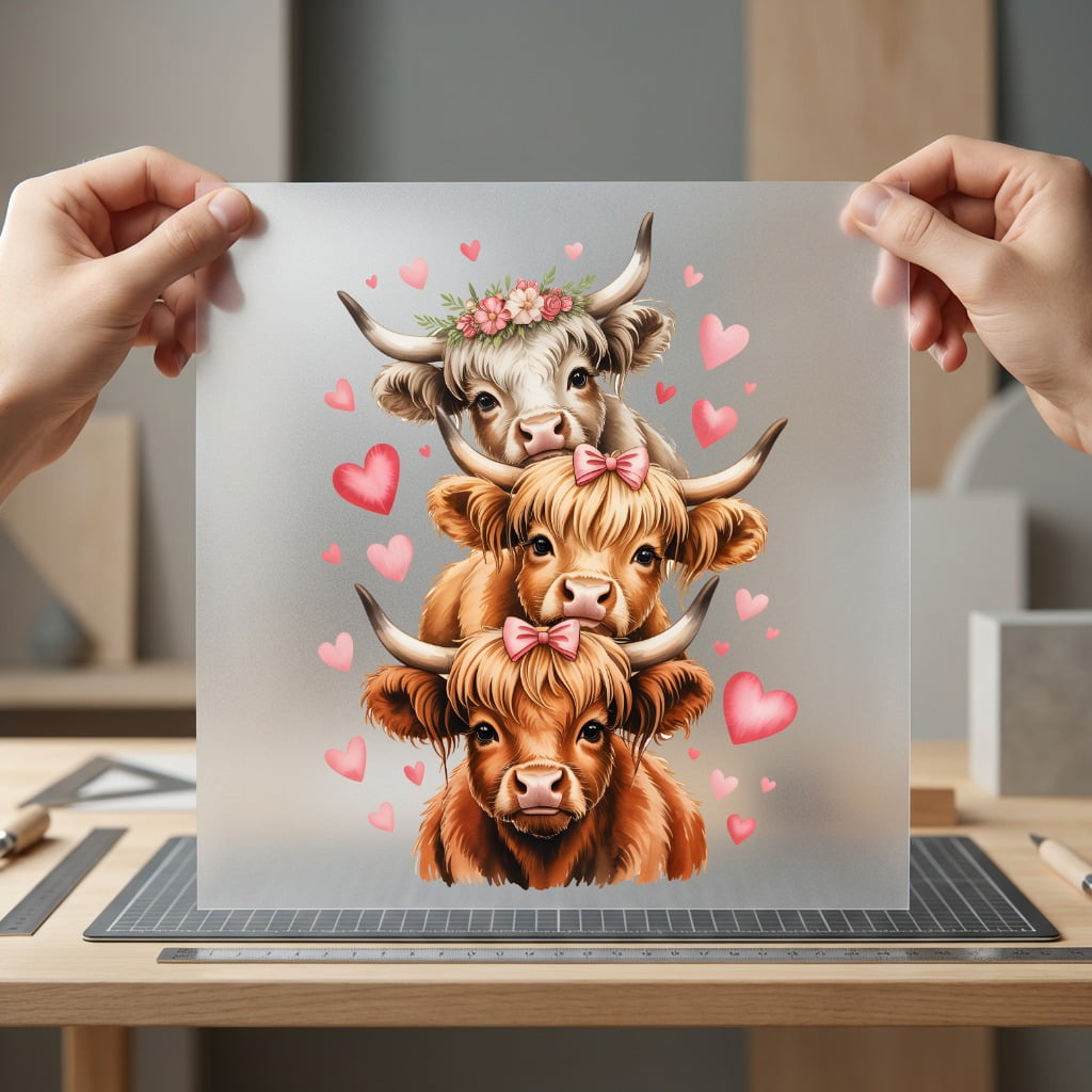 Highland Cow Stack Hearts Valentine Country Ready to Press DTF Transfer for Dtf