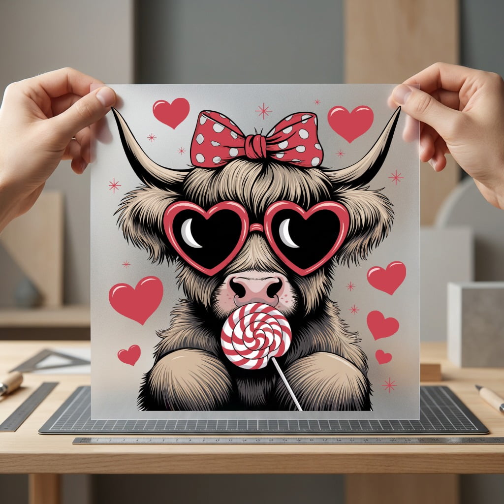 Highland Cow Valentine Love Valentine Pet Ready to Press DTF Transfer for Dtf