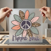 Hippie Soul Peace Flower Vintage Retro Ready to Press DTF Transfer for Dtf