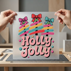 Holly Jolly Christmas Trees Christmas Retro Ready to Press DTF Transfer for Dtf