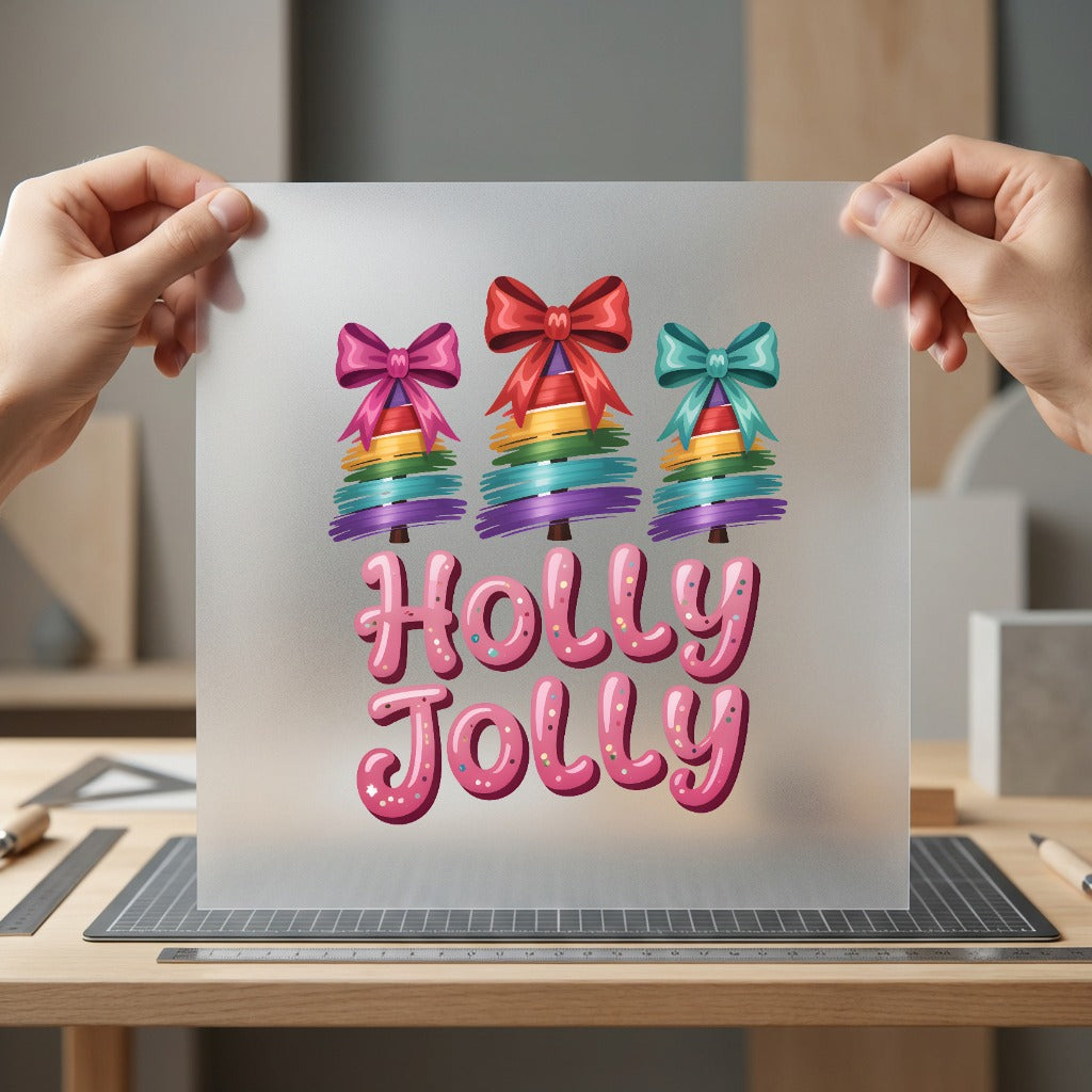 Holly Jolly Rainbow Trees Christmas Ready to Press DTF Transfer for Dtf