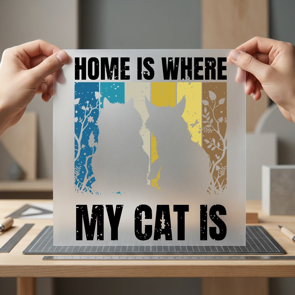 Home Where Cat Retro Mom Dad Ready to Press DTF Transfer for Dtf