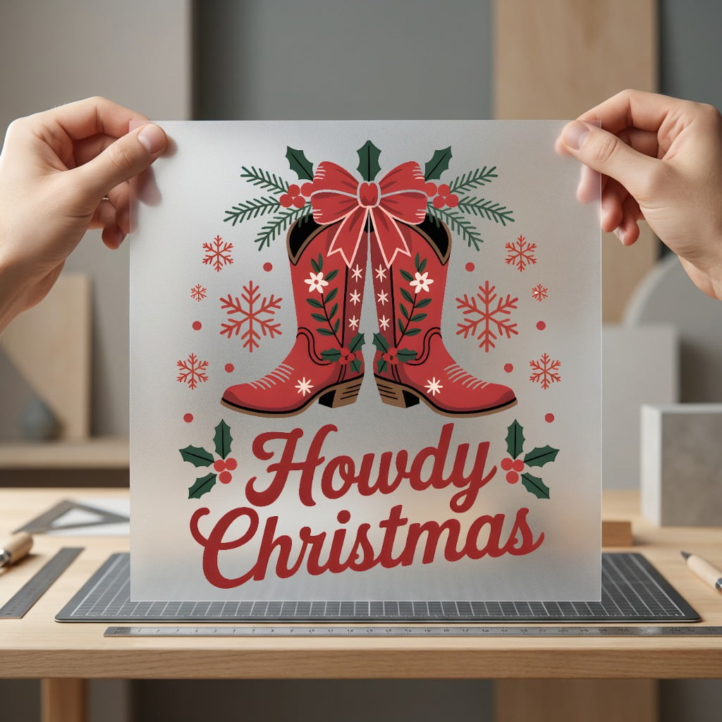 Howdy Christmas Boots Western Usa Christmas Ready to Press DTF Transfer for Dtf