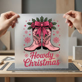 Howdy Christmas Cowboy Boots Usa Christmas Ready to Press DTF Transfer for Dtf