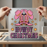 Howdy Christmas Western Boots Usa Christmas Ready to Press DTF Transfer for Dtf