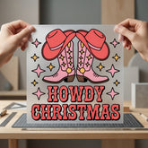 Howdy Christmas Western Boots Usa Christmas Ready to Press DTF Transfer for Dtf