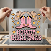 Howdy Christmas Western Boots Usa Christmas Ready to Press DTF Transfer for Dtf