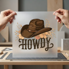 Howdy Cowboy Hat Florals Usa Vintage Ready to Press DTF Transfer for Dtf