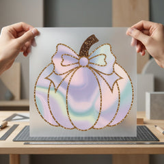 Iridescent Bow Pumpkin Pastel Halloween Thanksgiving Ready to Press DTF Transfer for Dtf
