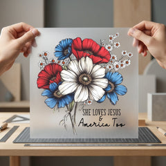 Jesus America Flowers Patriotic Christian Faith Ready to Press DTF Transfer for Dtf