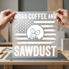 Jesus Coffee Sawdust Patriotic Christian Jesus Ready to Press DTF Transfer for Dtf