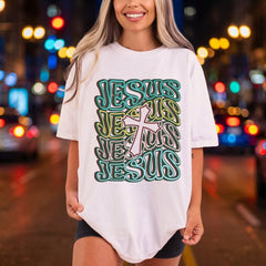 Jesus Cross Outline Retro Christian Faith Ready to Press DTF Transfer for Dtf