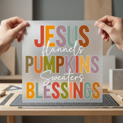 Jesus Flannel Pumpkins Blessings Christian Faith Ready to Press DTF Transfer for Dtf