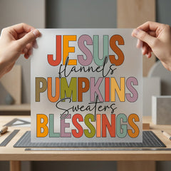 Jesus Flannel Pumpkins Blessings Christian Faith Ready to Press DTF Transfer for Dtf