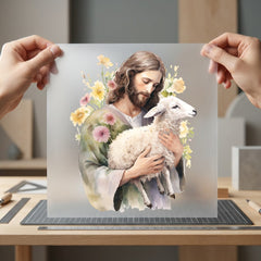 Jesus Lamb Watercolor Faith Christian Faith Ready to Press DTF Transfer for Dtf