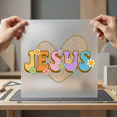 Jesus Leopard Heart Retro Christian Faith Ready to Press DTF Transfer for Dtf