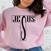 JESUS Letter Cross | Bold Faith Statement Sweatshirt - Luckets.com