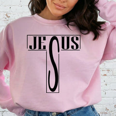 JESUS Letter Cross | Bold Faith Statement Sweatshirt - Luckets.com