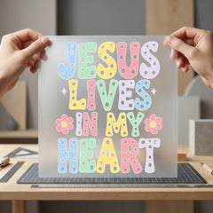Jesus Lives Heart Retro Christian Faith Ready to Press DTF Transfer for Dtf