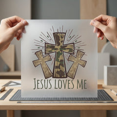 Jesus Loves Camo Crosses Christian Faith Ready to Press DTF Transfer for Dtf