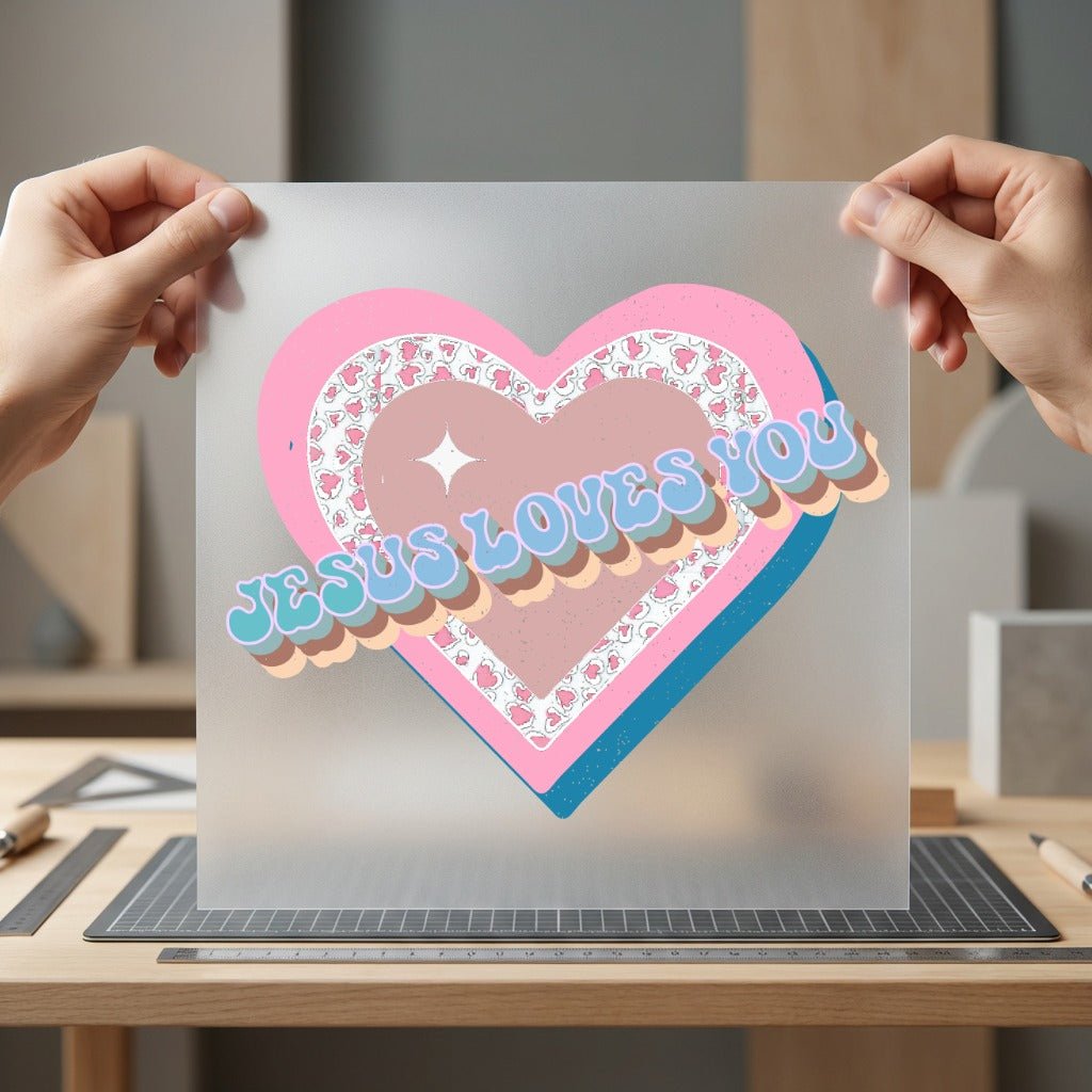 Jesus Loves You Heart Christian Faith Ready to Press DTF Transfer for Dtf