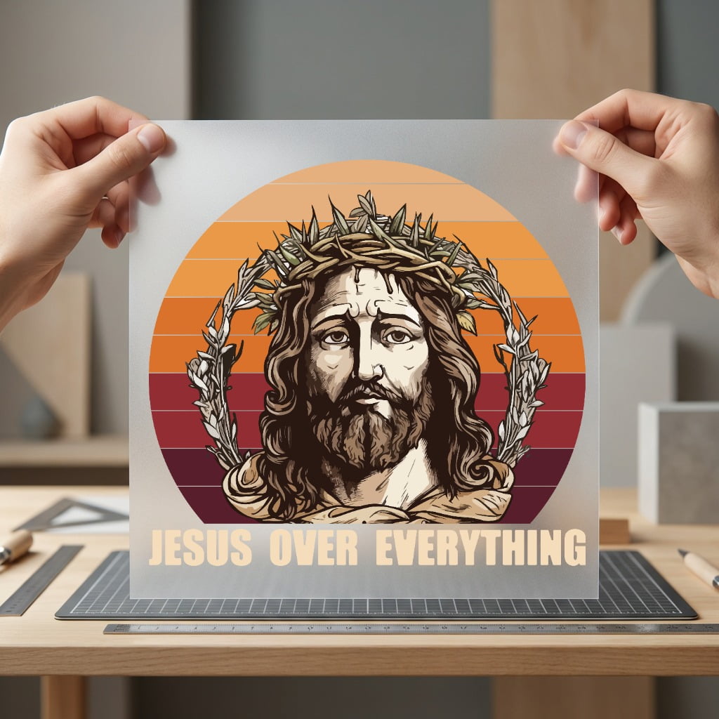 Jesus Over Everything Retro Christian Faith Ready to Press DTF Transfer for Dtf