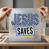 Jesus Saves Checkered Retro Christian Faith Ready to Press DTF Transfer for Dtf