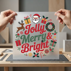 Jolly Merry Bright Christmas Christmas Ready to Press DTF Transfer for Dtf