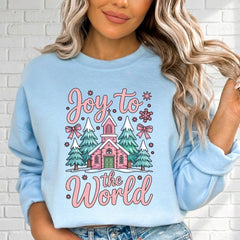Joy to the World | Winter Church & Evergreen Sweatshirt - Luckets.com