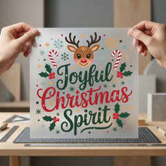 Joyful Christmas Spirit Reindeer Christmas Winter Ready to Press DTF Transfer for Dtf