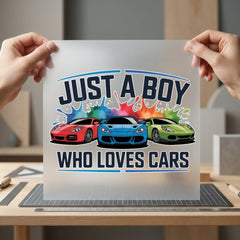 Just Boy Who Loves Dad Funny Ready to Press DTF Transfer for Dtf
