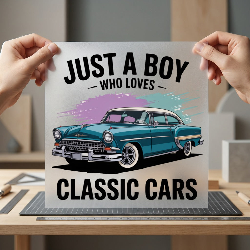 Just Boy Who Loves Dad Vintage Ready to Press DTF Transfer for Dtf