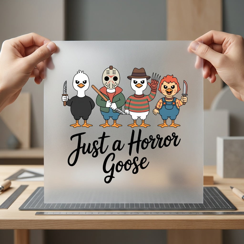 Just Horror Goose Cartoon Halloween Funny Ready to Press DTF Transfer for Dtf