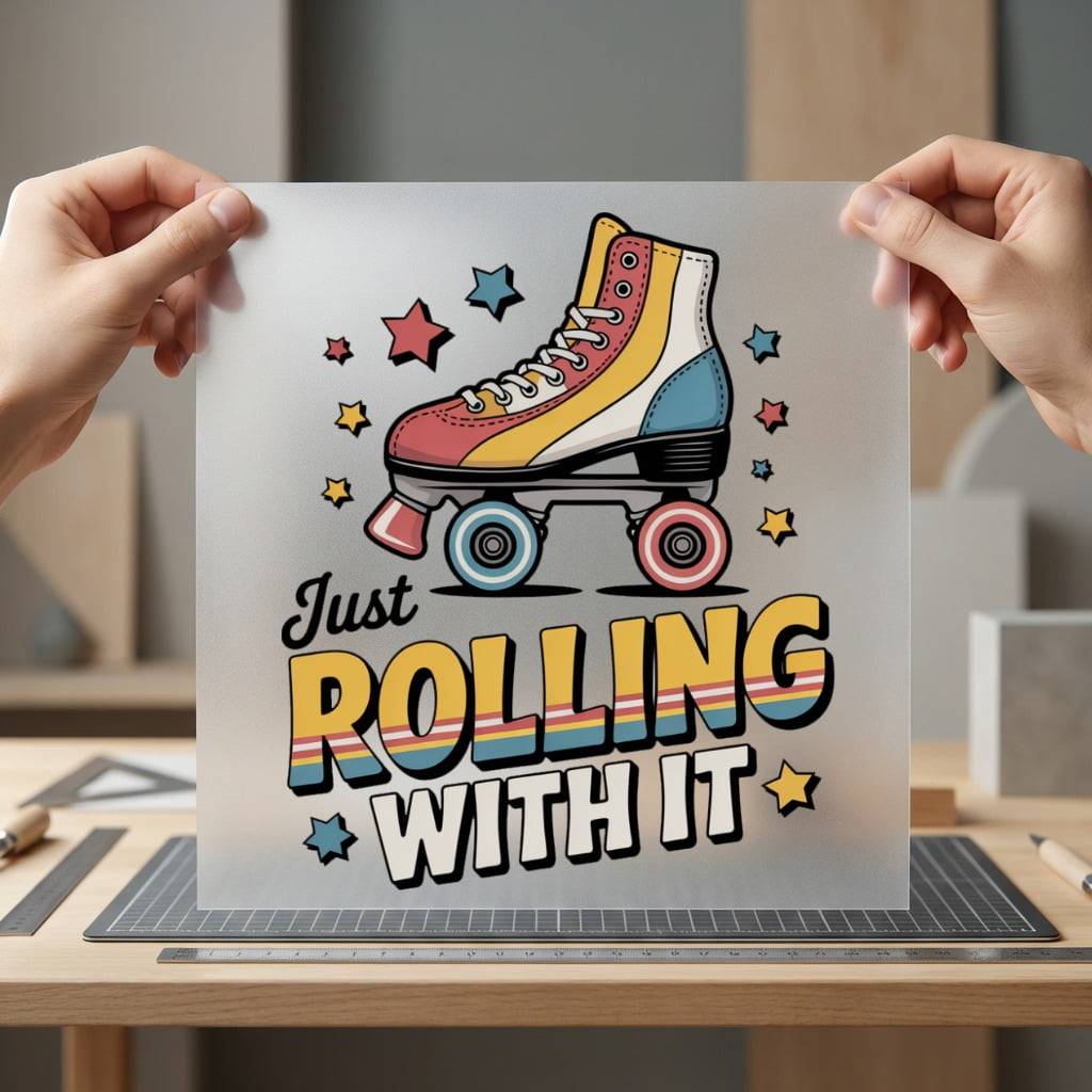 Just Rolling Retro Roller Vintage Retro Ready to Press DTF Transfer for Dtf