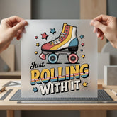 Just Rolling Retro Roller Vintage Retro Ready to Press DTF Transfer for Dtf