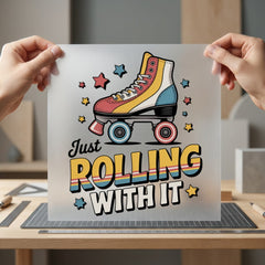 Just Rolling Retro Roller Vintage Retro Ready to Press DTF Transfer for Dtf