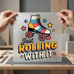 Just Rolling Retro Style Retro Ready to Press DTF Transfer for Dtf