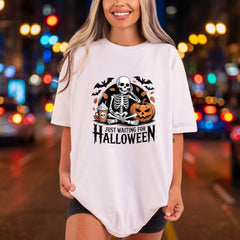 Just Waiting Halloween Skeleton Halloween Fall Ready to Press DTF Transfer for Dtf