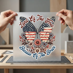 Land Free Butterfly Patriotic 4th Of July Patriotic Ready to Press DTF Transfer for Dtf
