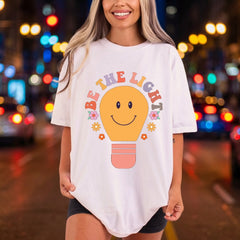 Light Smiley Bulb Retro Retro Ready to Press DTF Transfer for Dtf