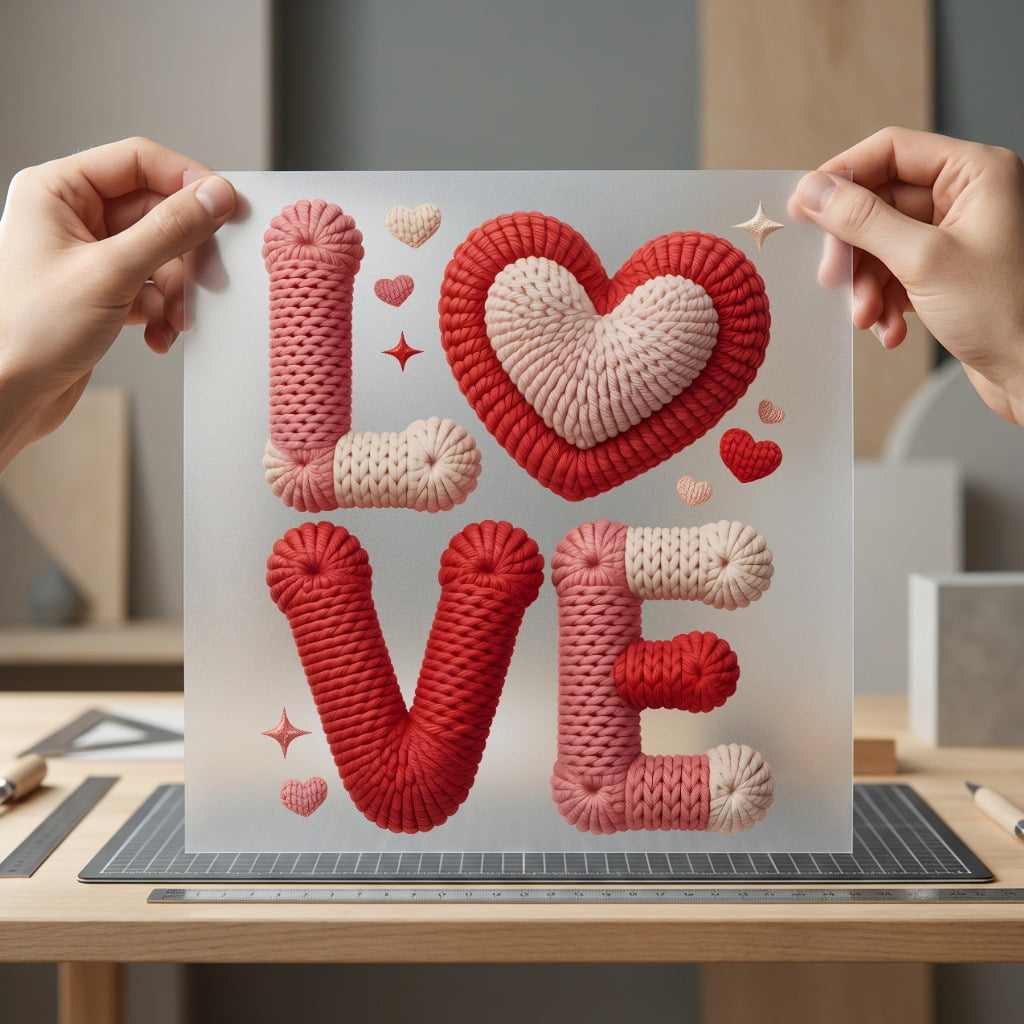 Love Knitted Text Valentine Valentine Ready to Press DTF Transfer for Dtf