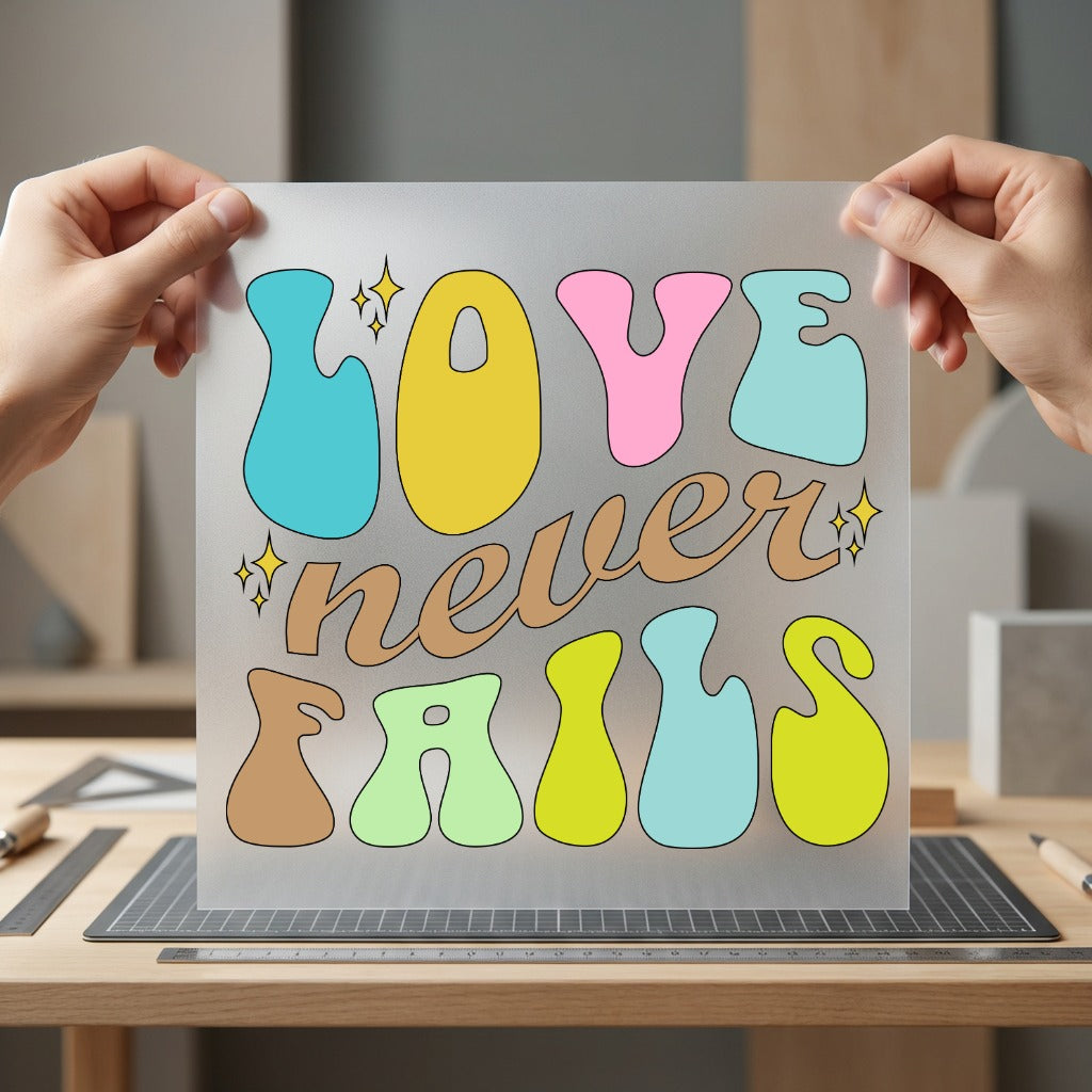 Love Never Fails Retro Christian Faith Ready to Press DTF Transfer for Dtf