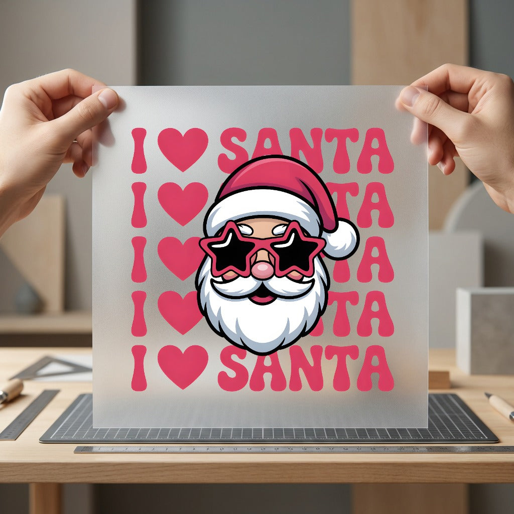Love Santa Star Glasses Christmas Retro Ready to Press DTF Transfer for Dtf
