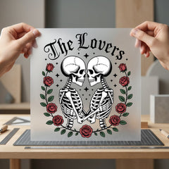 Lovers Skeletons Roses Romantic Halloween Valentine Ready to Press DTF Transfer for Dtf