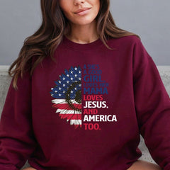 Loves Jesus & America | Patriotic Sunflower Sweatshirt - Luckets.com