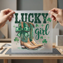 Lucky Girl Cowboy Boots Usa Vintage Ready to Press DTF Transfer for Dtf